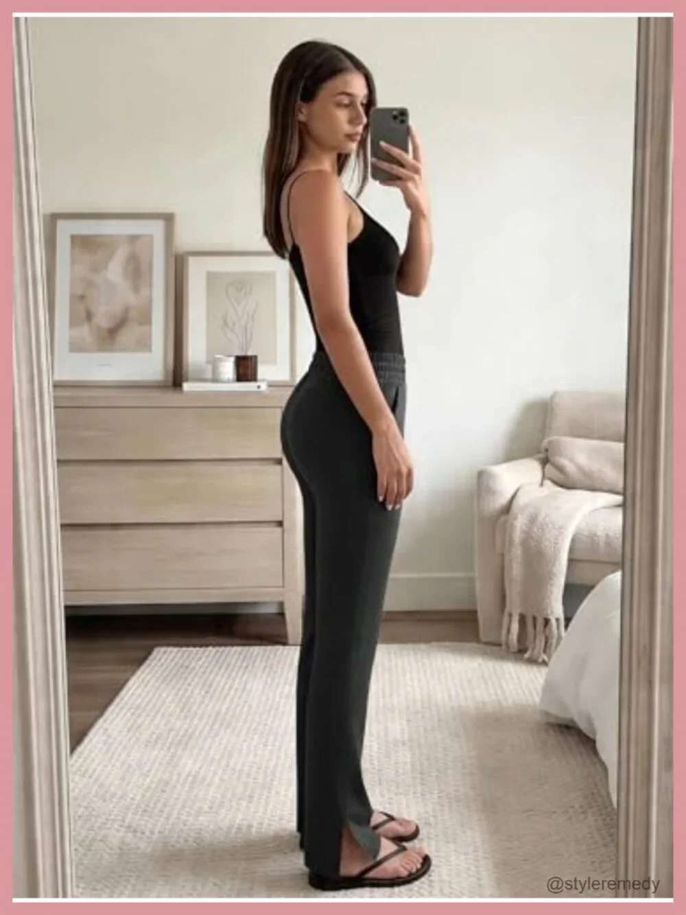 Women's Modal High Waist Pants with Pockets, Split Hem Casual Lounge Trousers